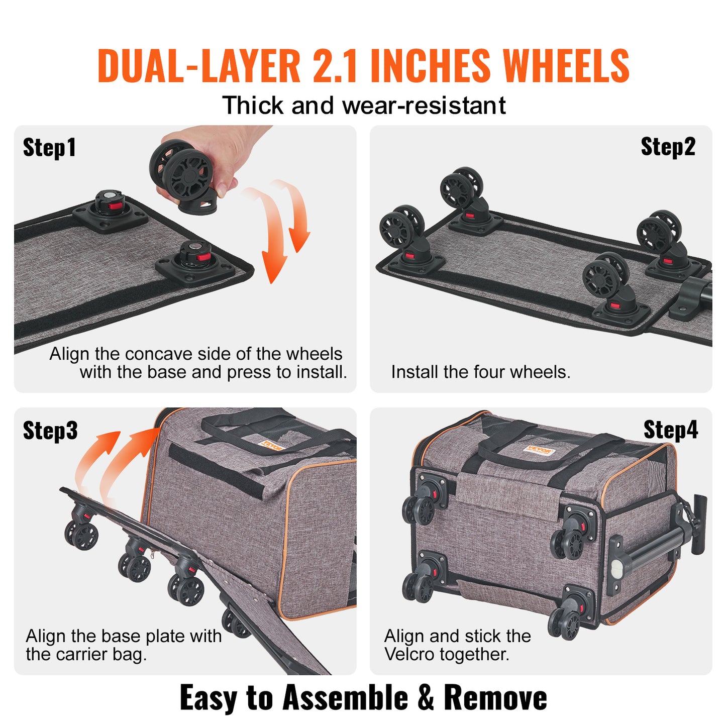 VEVOR Cat Carrier With Wheels, Airline Approved Rolling Pet Carrier With Telescopic Handle And Shoulder Strap, Dog Carrier With Wheels For Pets Under 22 Lbs, With 1 Folding Bowl, Grey,