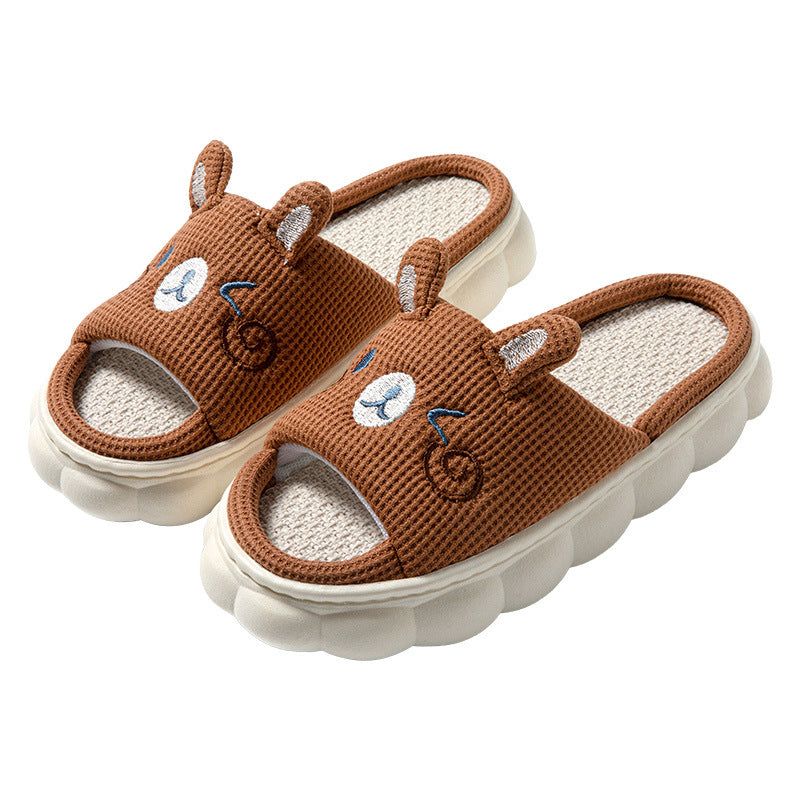 Cute Card Word Open Toe Men And Women Couples Rabbit Bear Four Seasons Sweet Four Seasons Linen Slippers Home Cotton Slippers